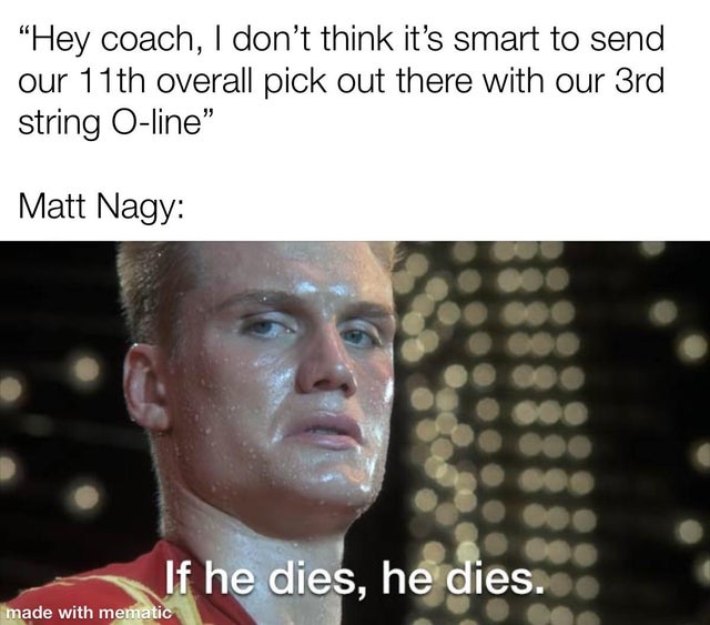 ivan drago gif - "Hey coach, I don't think it's smart to send our 11th overall pick out there with our 3rd string Oline" Matt Nagy co 00 If he dies, he dies. made with mematic