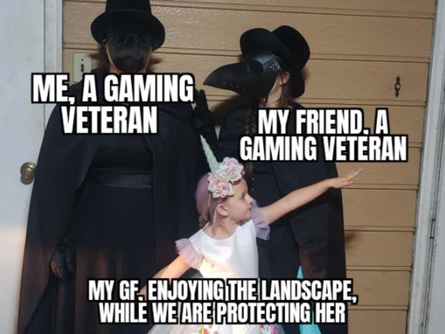 photo caption - Me. A Gaming Veteran My Friend.A Gaming Veteran My Gf.Enjoying The Landscape, While We Are Protecting Her