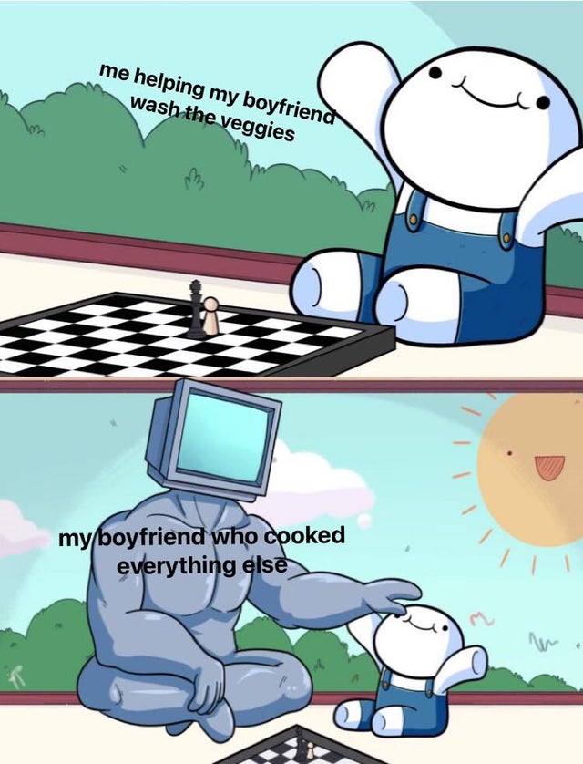 odd1sout meme template - me helping my boyfriend wash the veggies m my boyfriend who cooked everything else