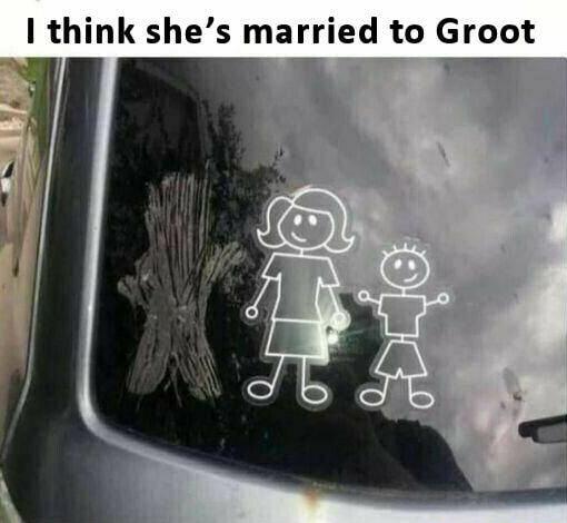 groot car stickers - I think she's married to Groot a