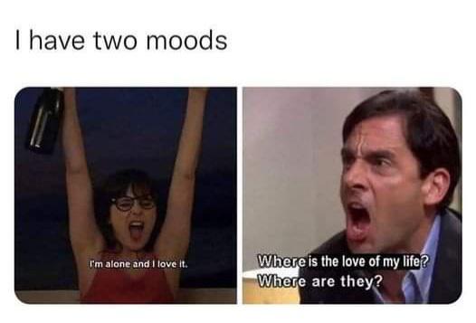 michael scott where is the love of my life - I have two moods I'm alone and I love it. Where is the love of my life? Where are they?