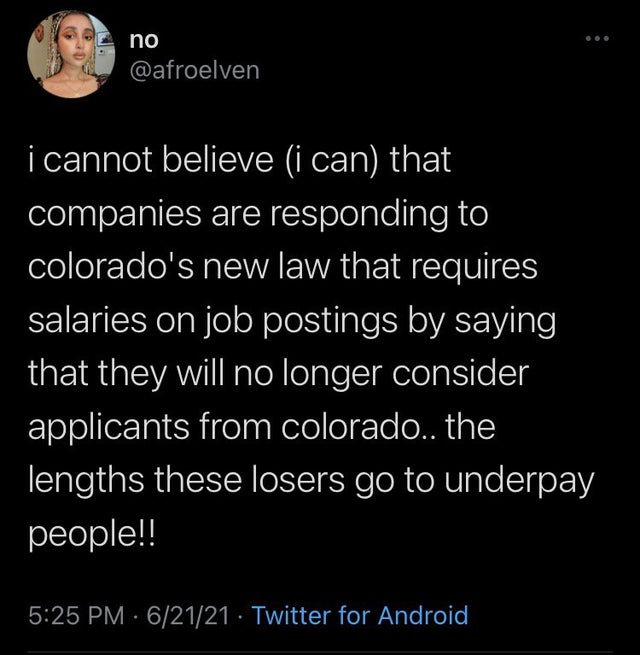 incentive program - no i cannot believe i can that companies are responding to colorado's new law that requires salaries on job postings by saying that they will no longer consider applicants from colorado.. the lengths these losers go to underpay people!