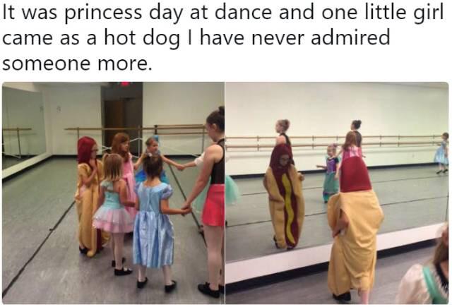 Dog - It was princess day at dance and one little girl came as a hot dog I have never admired someone more.