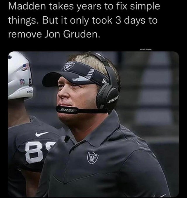 jon gruden madden 22 - Madden takes years to fix simple things. But it only took 3 days to remove Jon Gruden. Lu D End Jerse Bose 8
