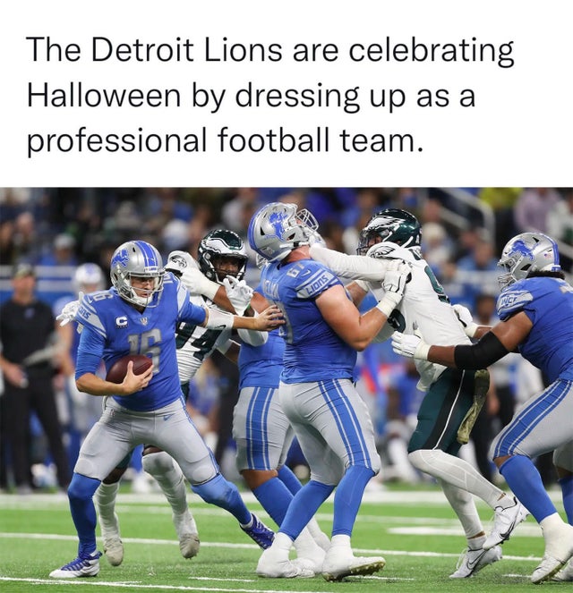 team - The Detroit Lions are celebrating Halloween by dressing up as a professional football team. Lions Jvc 15
