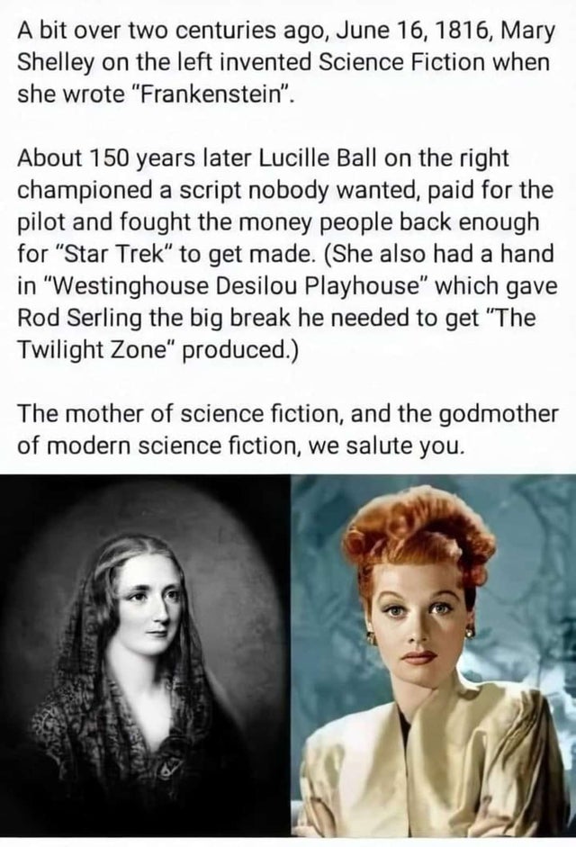 wholesome pics and memes - tweets about katie mcgrath - A bit over two centuries ago, , Mary Shelley on the left invented Science Fiction when she wrote