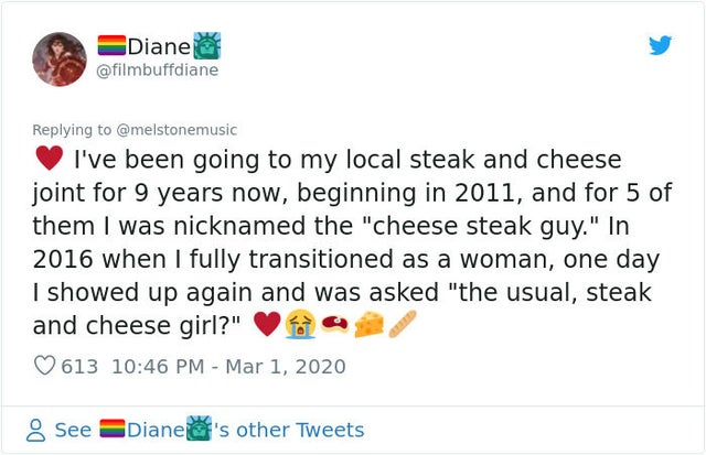 wholesome pics and memes - funny police tweets - Diane I've been going to my local steak and cheese joint for 9 years now, beginning in 2011, and for 5 of them I was nicknamed the