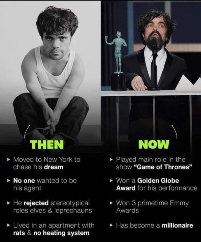 gentleman - Then Now Played main role in the show "Game of Thrones Moved to New York to chase his dream No one wanted to be his agent Won a Golden Globe Award for his performance Won 3 primetime Emmy Awards He rejected stereotypical roles elves & leprecha