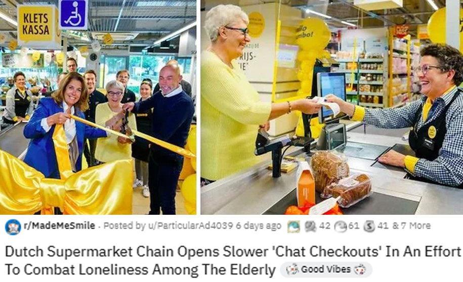 dutch supermarket chain opens chat registers for elderly and lonely customers - Klets Kassa wo 837 mbo! Rijs Te rMadeMeSmile . Posted by uParticularAd4039 6 days ago 2.42 61 41 & 7 More Dutch Supermarket Chain Opens Slower 'Chat Checkouts' In An Effort To