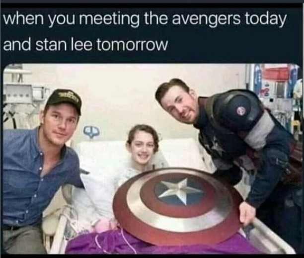 chris pratt captain america - when you meeting the avengers today and stan lee tomorrow