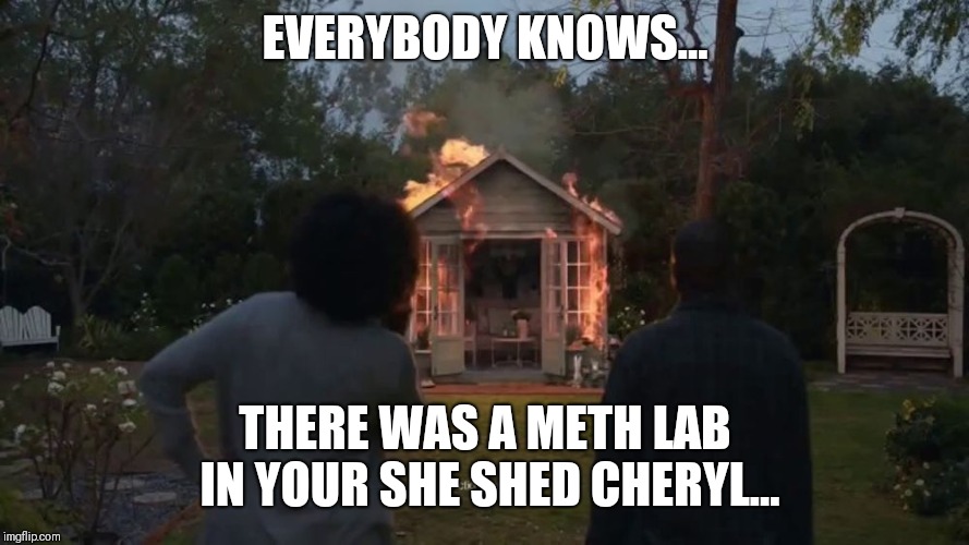 cheryl's she shed - Everybody Knows... There Was A Meth Lab In Your She Shed Cheryl. imgflip.com