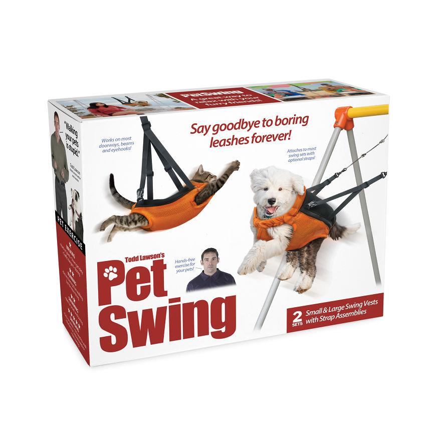 leash - Say goodbye to boring leashes forever! Works on most doorways beams and eyehooks! Attaches to most sing sets with Optional straps Todd Lawson's Handsfree exercise for your pets! Pet 2 Swing 2Small & Large Swing Vests Sets with Strap Assemblies