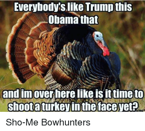 turkey hunting - Everybody's Trump this Obama that and im over here is it time to shoot a turkey in the face yet? ShoMe Bowhunters