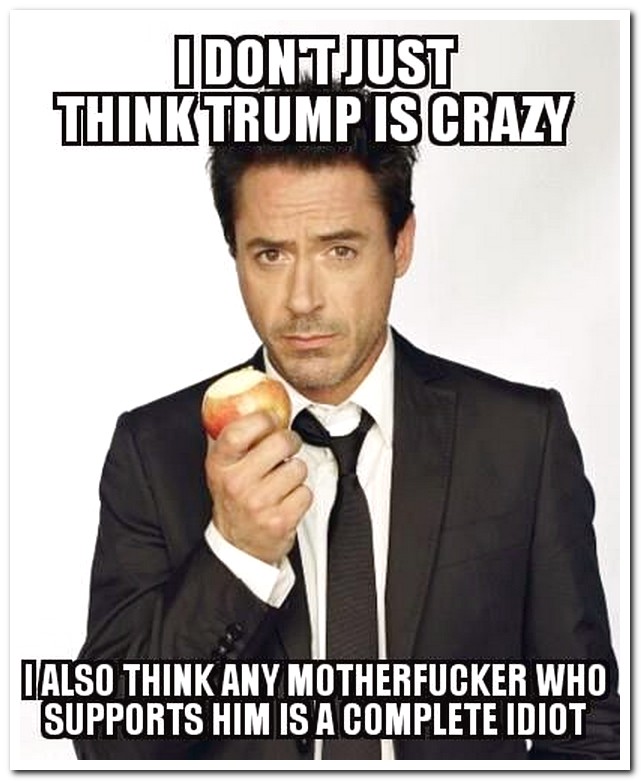 photo caption - Idontjust Thinktrump Is Crazy I Also Think Any Motherfucker Who Supports Him Is A Complete Idiot