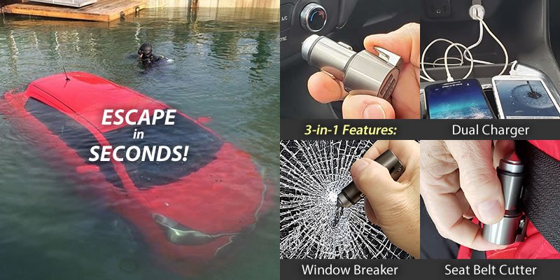 boats and boating equipment and supplies - Escape 3in1 Features in Dual Charger Seconds! Sp Window Breaker Seat Belt Cutter