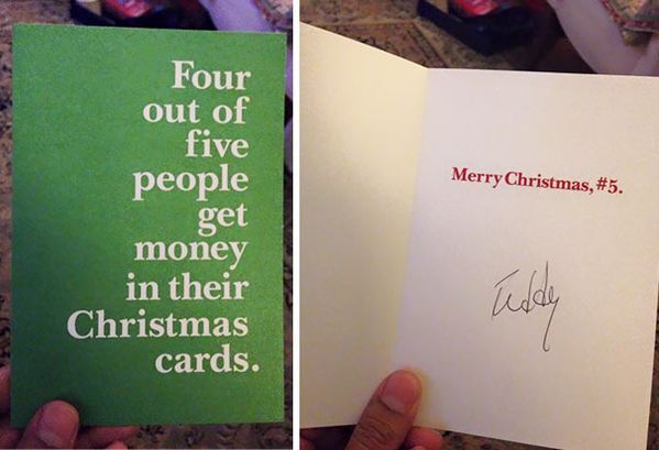 funny christmas presents - Four Merry Christmas,. out of five people get money in their Christmas cards.