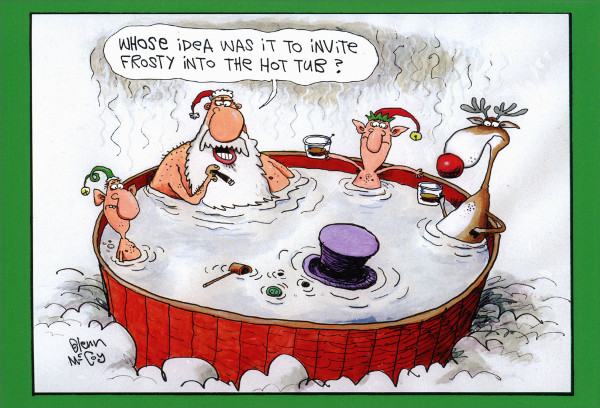 funny christmas cards - Whose iDEA Was It To INVite Frosty Into The Hot Tub? Clean NFOy