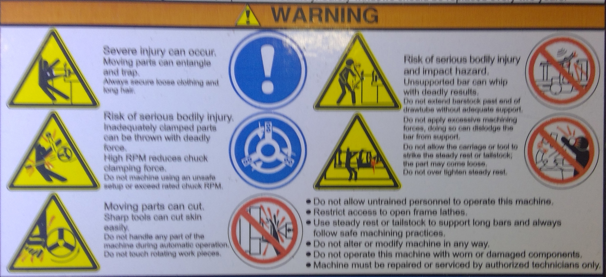 sign - Awarning Severe injury can occur Moving an angle an ing Risk of serious bodily injury. Inadequately clamped parte can be thrown with deadly force High Rpm duce chuck camping for Do nomine igan www. Pm Risk of serious bodily injury ind impact hazard