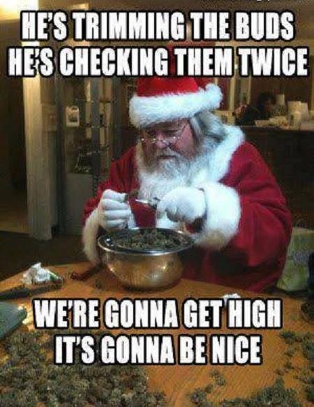 christmas weed memes - He'S Trimming The Buds He'S Checking Them Twice 2 We'Re Gonna Get High It'S Gonna Be Nice