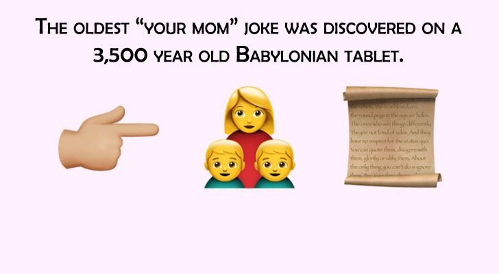 cartoon - The Oldest Your Mom Joke Was Discovered On A 3,500 Year Old Babylonian Tablet. The highest thentiontok indt henrecht Yoga theme with them w hen Adet the cry things candgrure