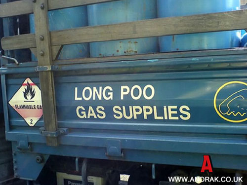 stupid company names - Long Poo Gas Supplies Flammable Ga