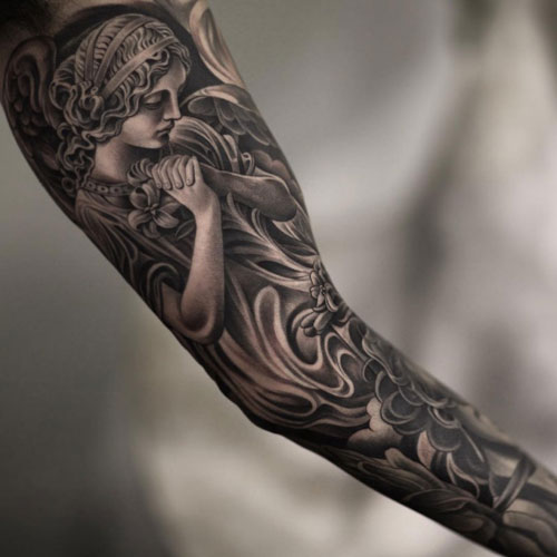 tattoo full sleeve black and grey