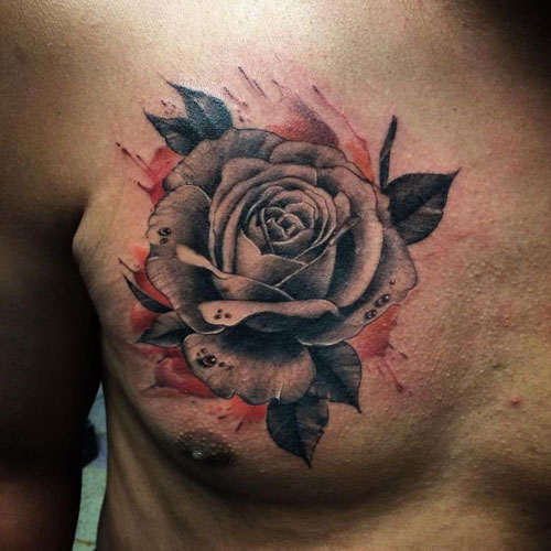chest rose tattoos for men