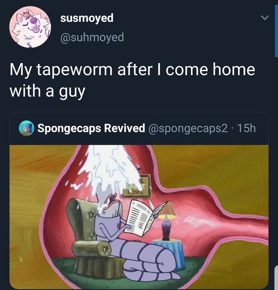 cartoon - susmoyed My tapeworm after I come home with a guy Spongecaps Revived 15h