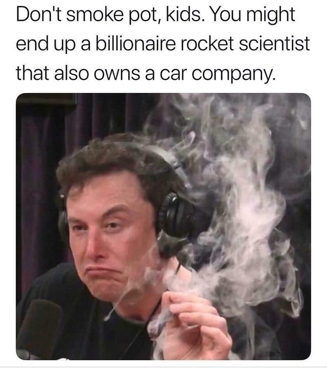 drugs meme - Don't smoke pot, kids. You might end up a billionaire rocket scientist that also owns a car company.
