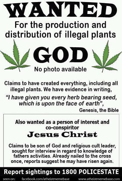god wanted - Wanted For the production and distribution of illegal plants Godv No photo available ble Claims to have created everything, including all illegal plants. We have evidence in writing, "I have given you every herb bearing seed, which is upon th