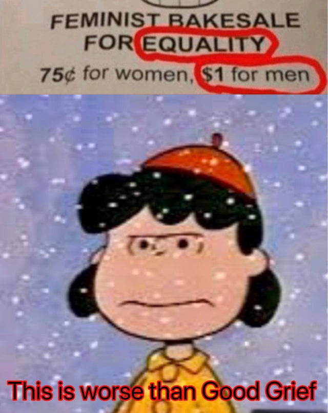 lucy from charlie brown - Feminist Bakesale For Equality 75 for women, $1 for men This is worse than Good Grief