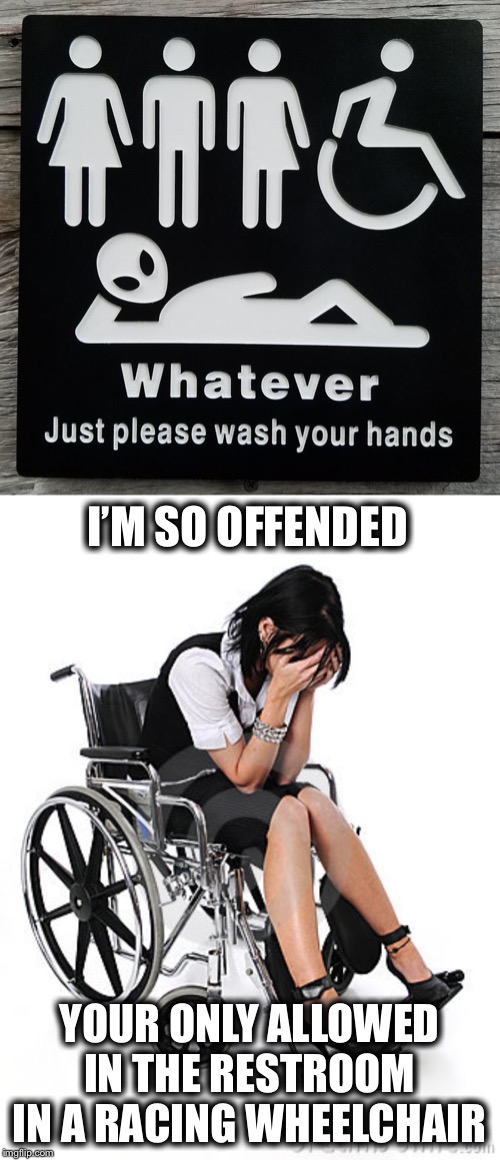 whatever just wash your hands - Whatever Just please wash your hands I'M So Offended Your Only Allowed In The Restroom In A Racing Wheelchair imgflip.com