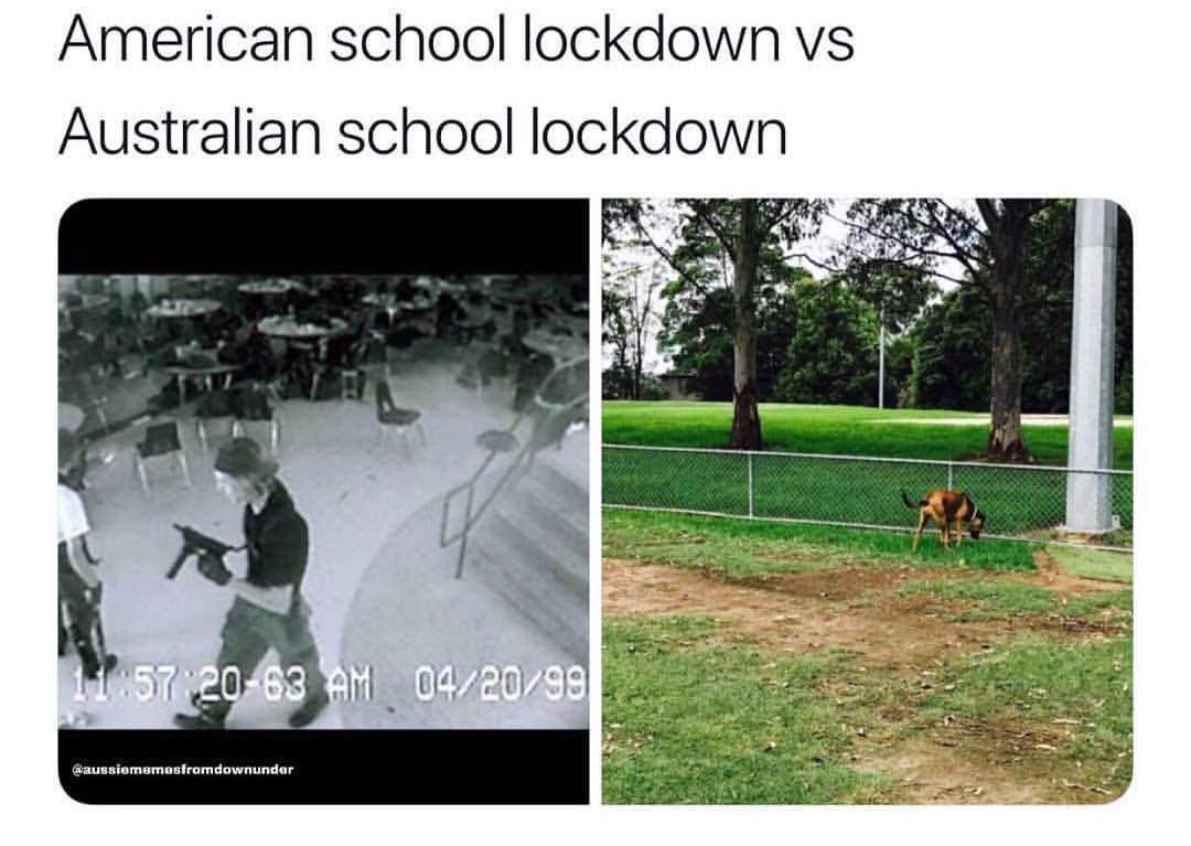 america vs australia memes - American school lockdown vs Australian school lockdown 2063 Am 042099