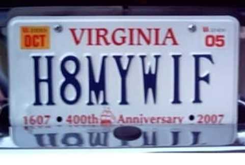 vehicle registration plate - Det Virginia 05 Hsmywif 1607 400th Anniversary 2007