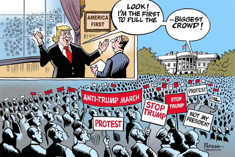 anti trump protester cartoon - Look! I'M The First American To Pull The First Biggest Crowd! Protest AntiTrump March Stop Trump Stop Trump Not My President I Protest Paresh