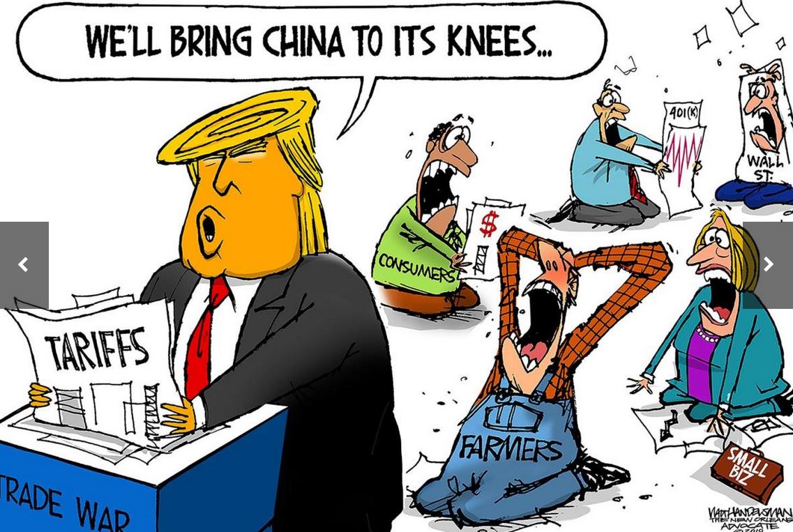 news cartoon - We'Ll Bring China To Its Knees... Adik Wall A 2 Consume | Tariffs Liwa Farmers Rade Wad Van Zman The New Orleans Advocate