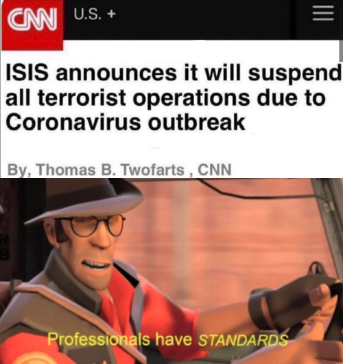 professionals have standards - Cm U.S. Isis announces it will suspend all terrorist operations due to Coronavirus outbreak By, Thomas B. Twofarts , Cnn Professionals have Standards