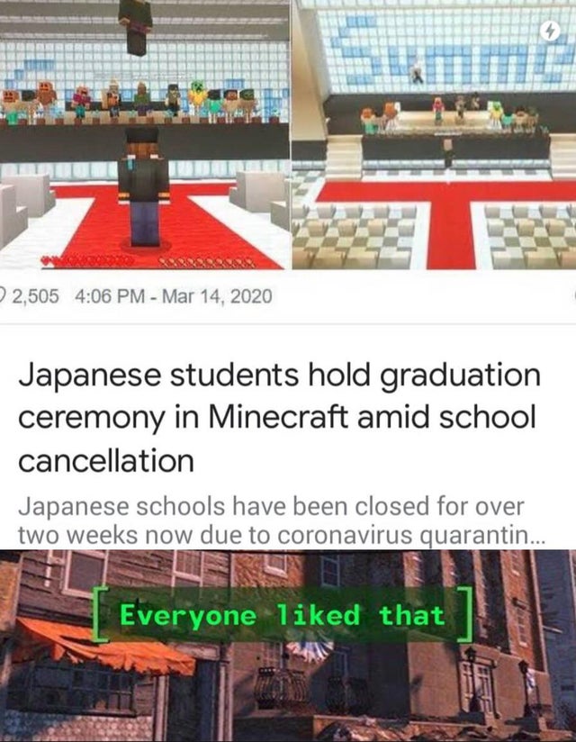 tom holland robert downey jr meme - 2,505 Japanese students hold graduation ceremony in Minecraft amid school cancellation Japanese schools have been closed for over two weeks now due to coronavirus quarantin... Everyone d that