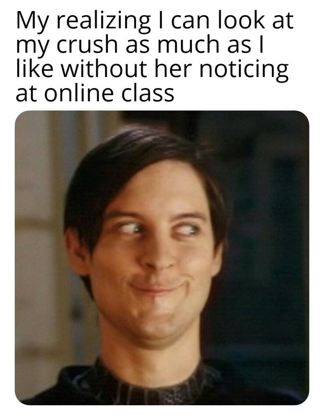 tobey maguire funny face - My realizing I can look at my crush as much as I without her noticing at online class
