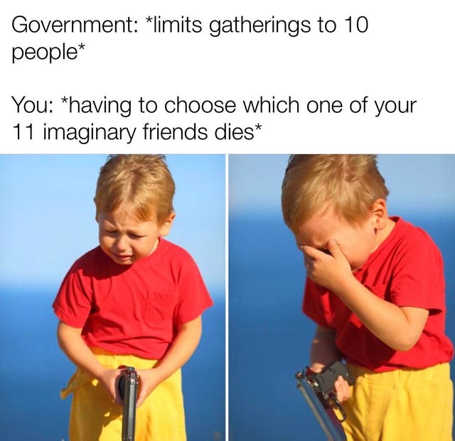 cop doggy style meme - Government limits gatherings to 10 people You having to choose which one of your 11 imaginary friends dies