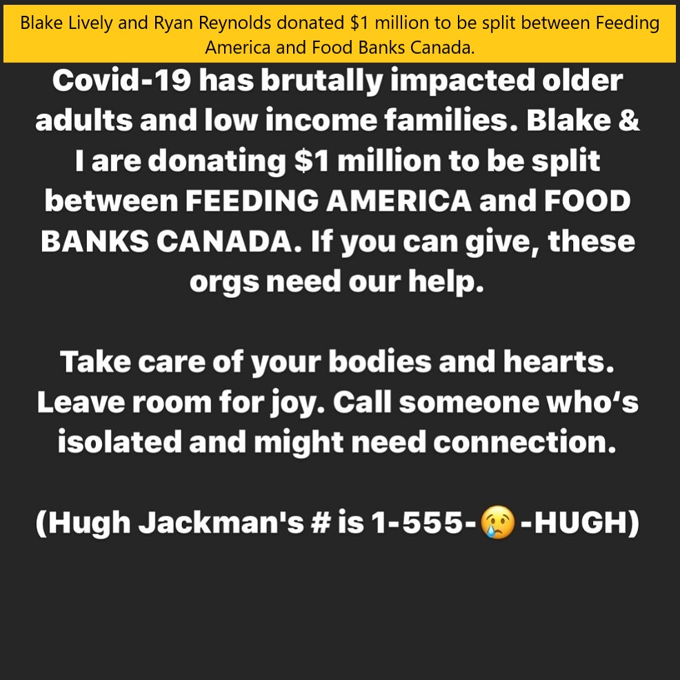 venturi effect in architecture - Blake Lively and Ryan Reynolds donated $1 million to be split between Feeding America and Food Banks Canada. Covid19 has brutally impacted older adults and low income families. Blake & I are donating $1 million to be split