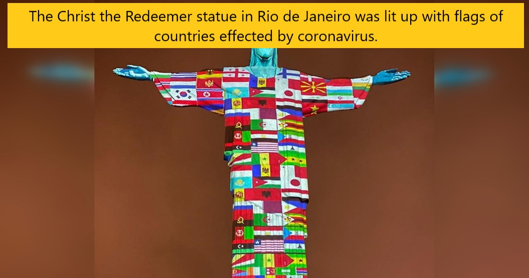 cross - The Christ the Redeemer statue in Rio de Janeiro was lit up with flags of countries effected by coronavirus. .