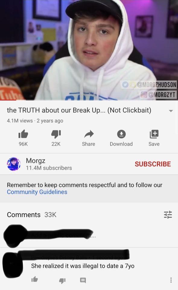 photo caption - Zhudson @ the Truth about our Break Up... Not Clickbait 4.1 M views 2 years ago 96K 22K Download Save Morgz 11.4M subscribers Subscribe Remember to keep respectful and to our Community Guidelines 33K She realized it was illegal to date a 7