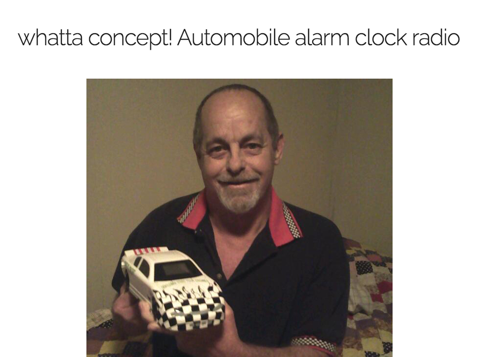 photo caption - whatta concept! Automobile alarm clock radio