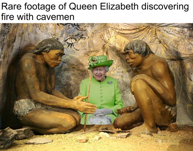 ancient humans - Rare footage of Queen Elizabeth discovering fire with cavemen