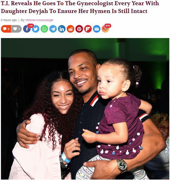 ti and daughter - T.I. Reveals He Goes To The Gynecologist Every Year With Daughter Deyjah To Ensure Her Hymen Is Still Intact 2 hours ago By Victoria Uwum arogie 80% ODP0000000