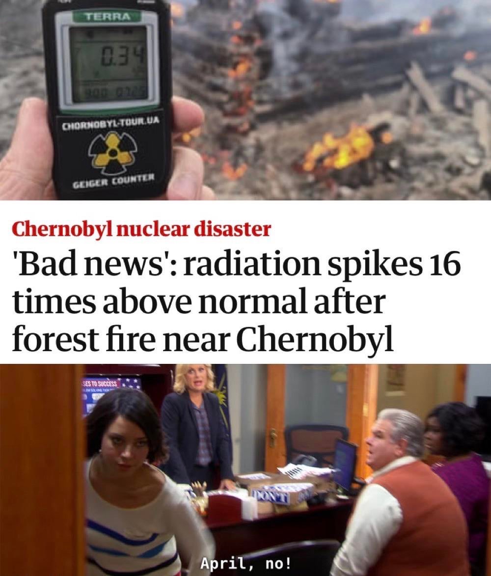 Terra ChiornobylTouilua Geiger Counter Chernobyl nuclear disaster 'Bad news' radiation spikes 16 times above normal after forest fire near Chernobyl Ses To Success April, no!