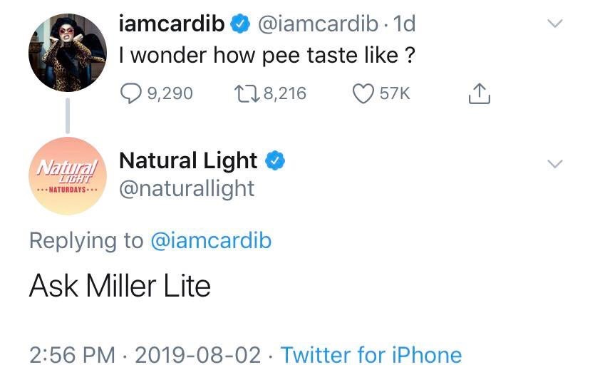 diagram - iamcardib . 1d I wonder how pee taste ? 99,290 228, Natural Licht .Naturdays... Natural Light Ask Miller Lite Twitter for iPhone