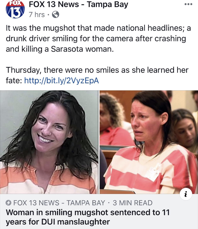 mugshot memes - Fox Fox 13 News Tampa Bay 137 hrs. It was the mugshot that made national headlines; a drunk driver smiling for the camera after crashing and killing a Sarasota woman. Thursday, there were no smiles as she learned her fate Fox 13 News Tampa