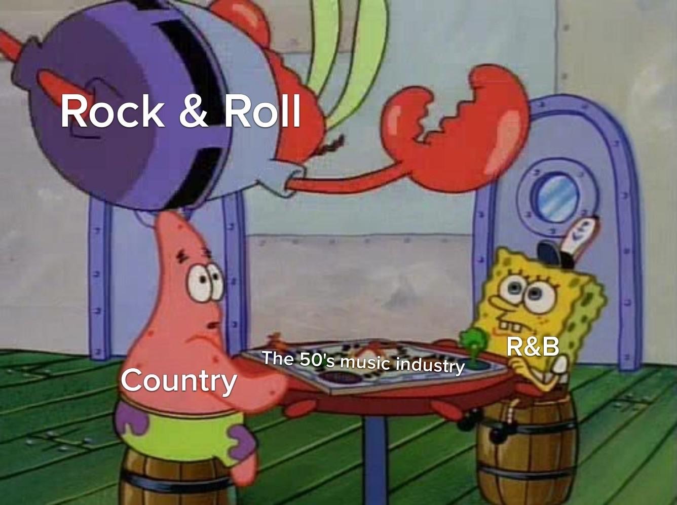 mr krabs jumping on table meme template - Rock & Roll R&B The 50's music industry Country